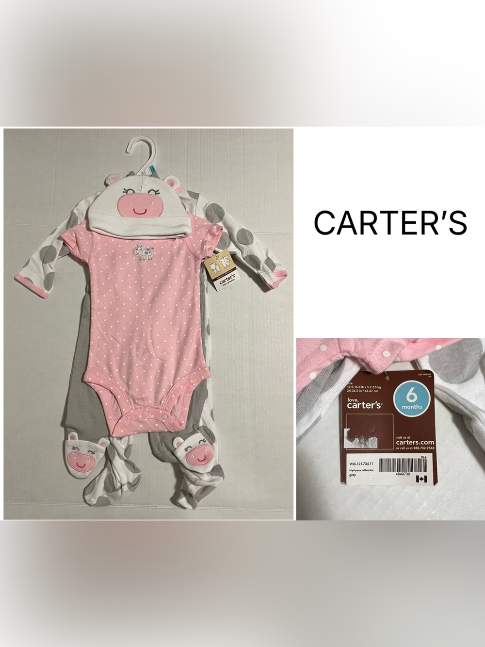 CARTER’S - 6M - NWT - INFANT GIRLS 4PC COW SET